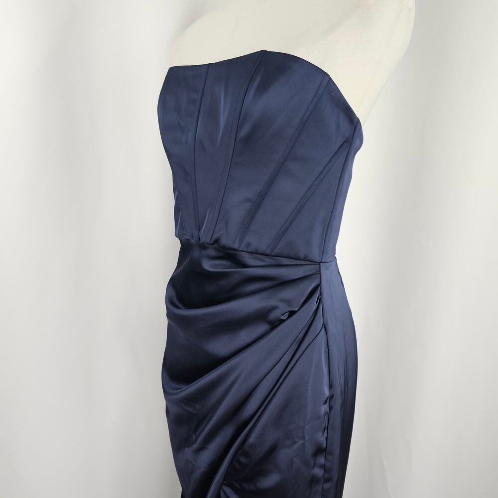 After Six Blue Satin Corset Draped Column Skirt Formal Maxi Dress Size 2R NWT - Picture 5 of 15